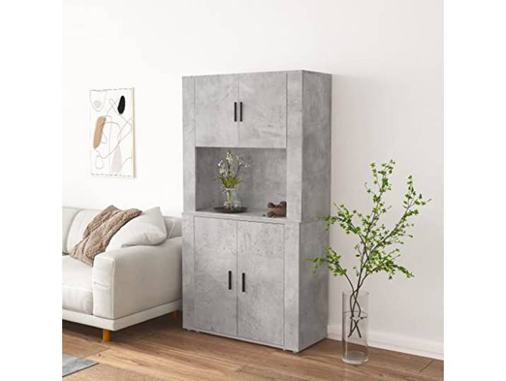 RJPLMFV Anrichte, hoch, grau, Beton, Holz, Technik Großer Stauraum, Wandmontage, feuchtigkeitsbeständig, Möbel zur Selbstmontage