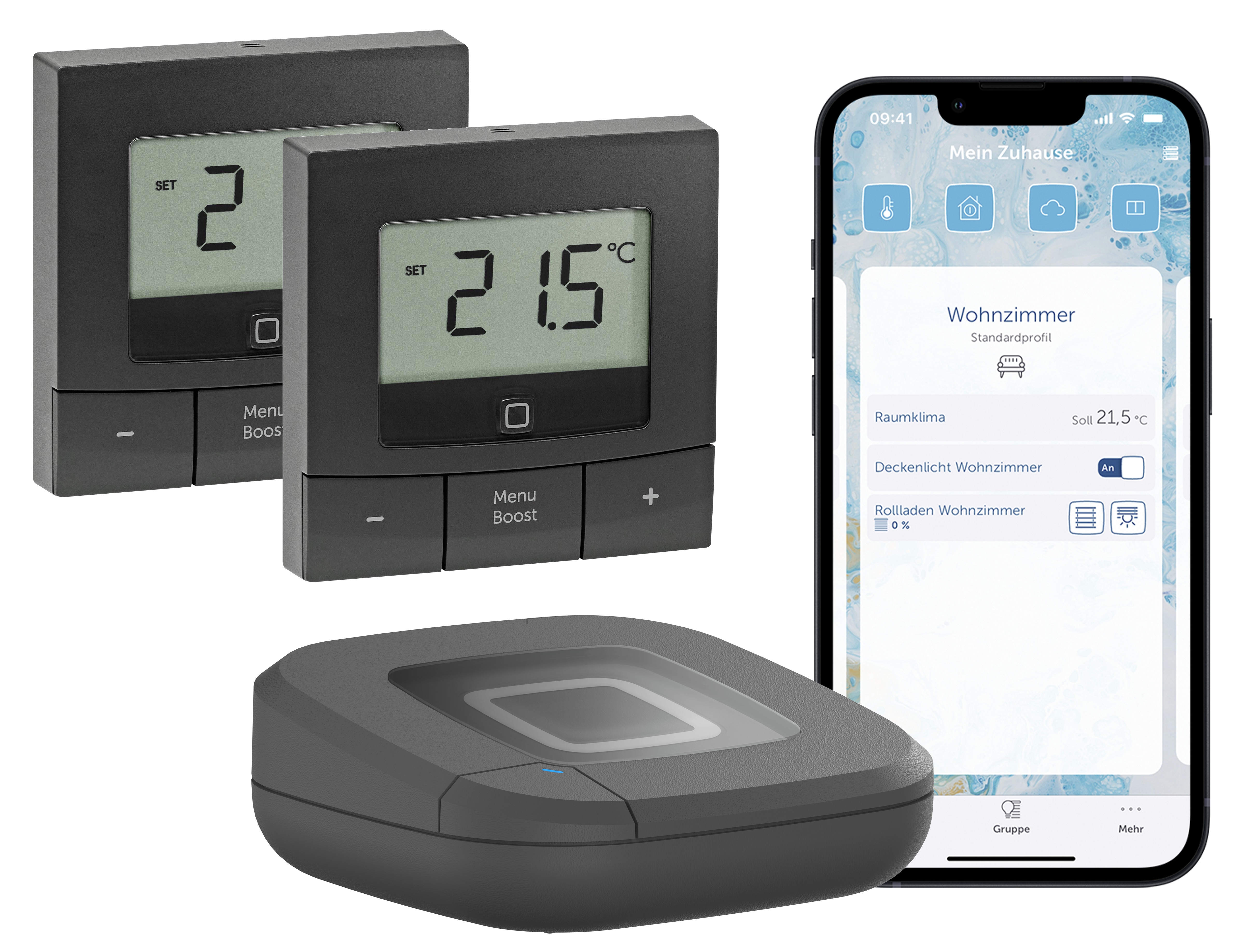 Homematic IP Starter Set Smarte Heizung Premium . 2x Wandthermostat . Access Point 2. anthrazit