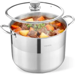 VEVOR Edelstahl Kochtopf 15,1 L Großer Suppentopf mit Glasdeckel Induktionsgeeignet Hochwertiger Nudeltopf PFOA-frei PFAS-frei für Gasherd Elektrokochfeld Ideal für Eintöpfe Pasta Familienportionen