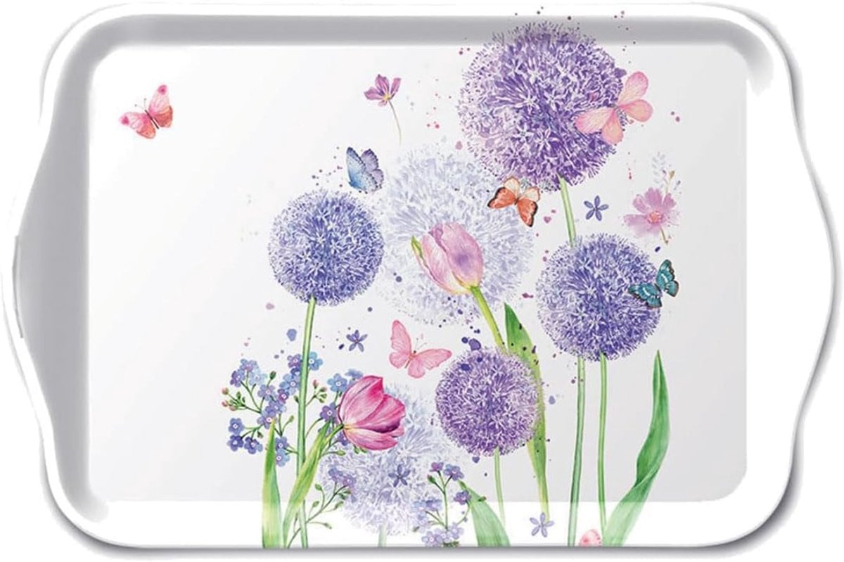 Decoratief Dienblad Pastel Bloemen - Klein Melamine Serveerschaaltje - 21 x 13 cm