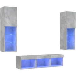 vidaXL 5-tlg. Wohnwand mit LED-Beleuchtung Betongrau Holzwerkstoff