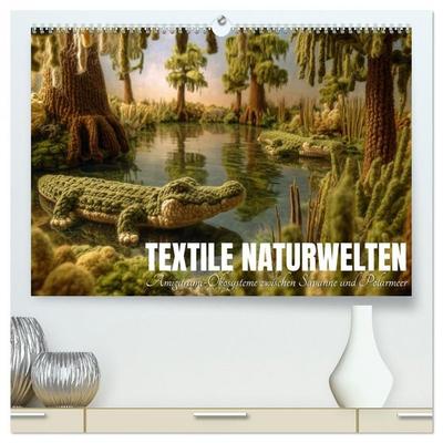 Textile Naturwelten. Amigurumi-Ökosysteme zZwischen Polarmeer und Savanne (hochwertiger Premium Wandkalender 2027 DIN A2 quer), Kunstdruck in