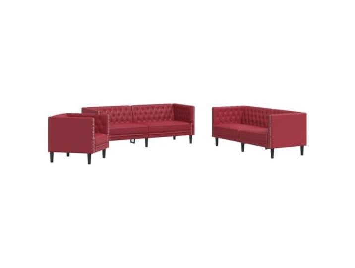 Makastle 3er Set Chesterfield Sofa Couch Weinrot Kunstleder