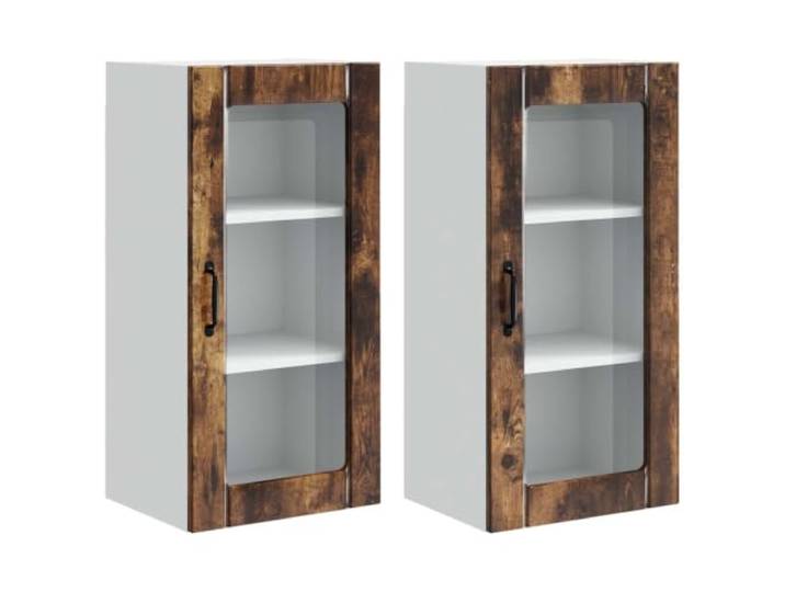 GPWERSDF Wandglas-Schrank Porto 2 Stück Geräucherte Eiche 40x31x80 cm Holzwerkstoff, Wandmontage, Stauraum mit Regalen, für moderne Küchen