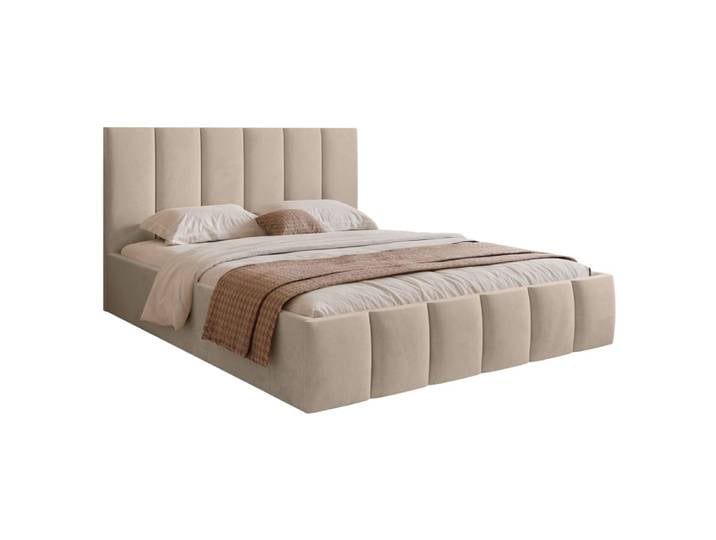 Lit rembourré 160x200 avec coffre, beige
