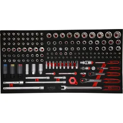 KS Tools 1-4'' + 3-8'' + 1-2'' Steckschlüssel-Satz in Schaumstoffeinlage, 156-tlg - 813.0156
