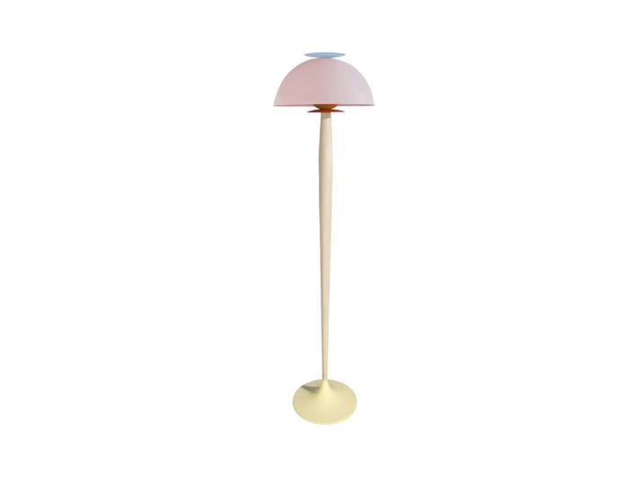 Lampadaire bois naturel métal beige abat-jour multicolore