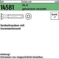 Senkschraube ISO 14581 ISR M5x12 T25 04.8 galv.verz. 1000St.