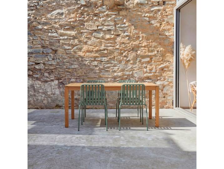 Gartenmöbel Set aus massivem Teak und grünem Metall 4 Stühle Teo - Grün - Teak