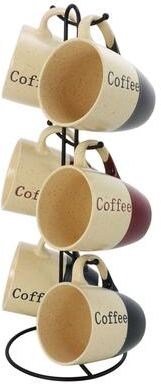 Elama Two Tone Speckled 6-Piece 12oz Mug Set with Stand in Misc Colors