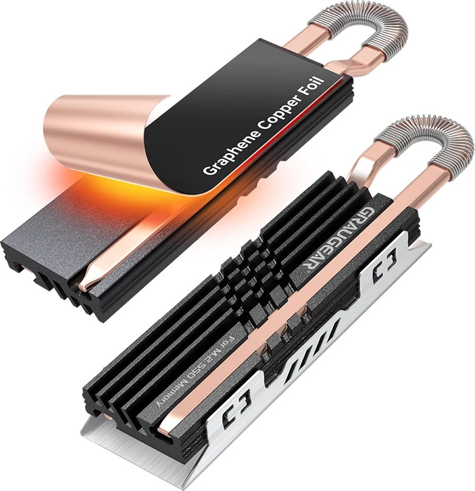 GrauGear Heatpipe Kühlkörper SSD M.2 NVMe 2280 Graphen-Kupfe
