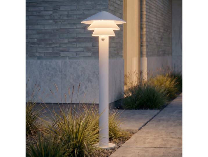 Bornes lumineuses LED Montaro, blanches, 110 cm, avec détecteur, en aluminium, Lucande - Moderne - À ampoule unique