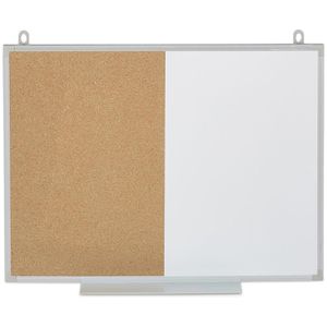 Relaxdays Kombitafel 2 in 1, braun / weiß, Kork-Pinnwand & Whiteboard, mit Aluminiumrahmen, 90 x 60 cm