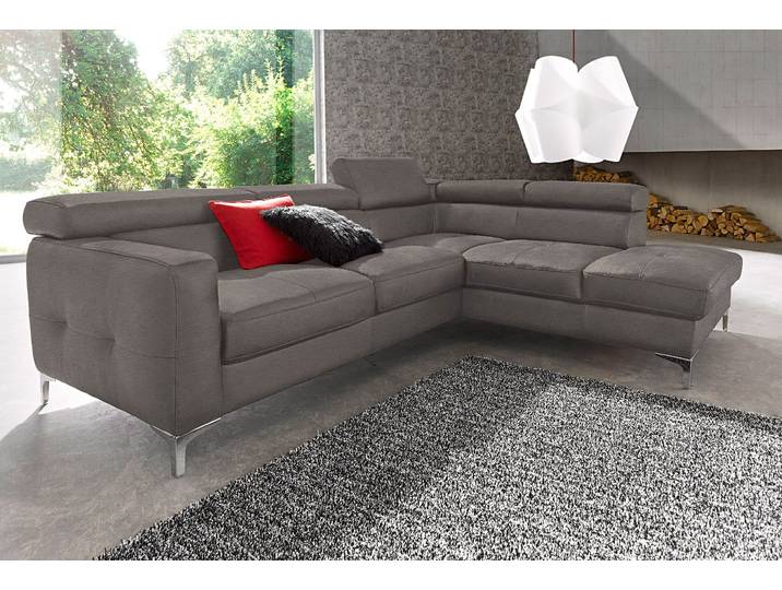 Ecksofa, Microfaser Primabelle, Grau, 239×207 cm, Mit Bettfunktion & Kopfteilverstellung, Cotta
