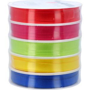 Präsent Geschenkband Satin, Set mit 5 Farben, Satinband, 10mm x 3m, glänzend, 5 Stück