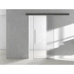 Griffwerk Glasschiebetürkomplettset Planeo Air Silent dichtschließend Kaschmirgrau ESG PURE WHITE matt (satiniert) 935 x 2183 mm Wandmontage - 2000 mm Länge - 1-flügelig
