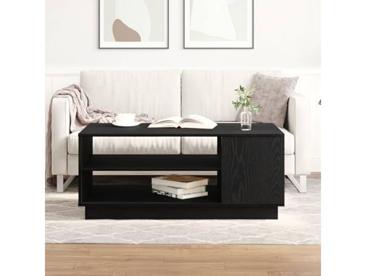 HEFZGDB Moderner rechteckiger Couchtisch aus schwarzer Eiche mit Zwei Regalen, 102x55x43 cm, Spanplatte, stabile Bauweise, Matte Oberfläche, praktischer Stauraum, vielseitiges Design