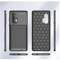 Screenguard Motorola Edge+ Hülle Carbon Design TPU Case (Motorola Edge+), Smartphone Hülle, Schwarz