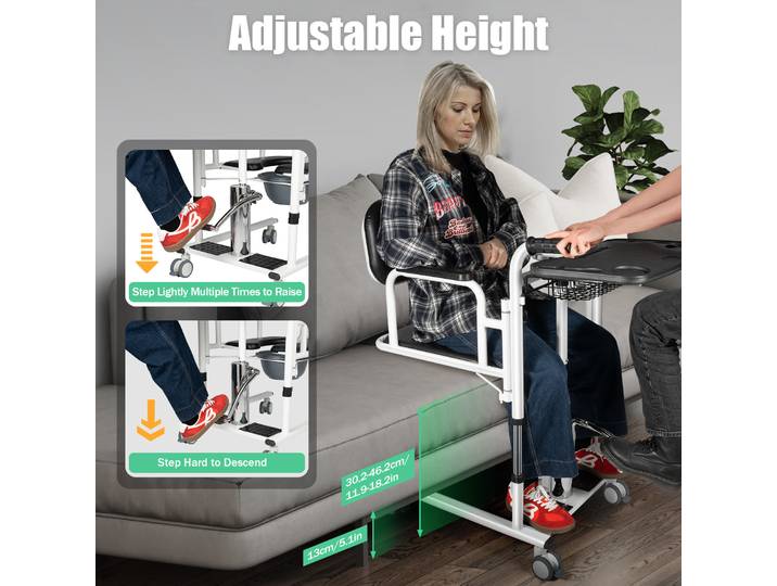 Chaise de transfert d'ascenseur de Patient à hauteur réglable avec pot Portable, chariot de changement de vitesse de levage hydraulique multifonctionnel avec 4 roues