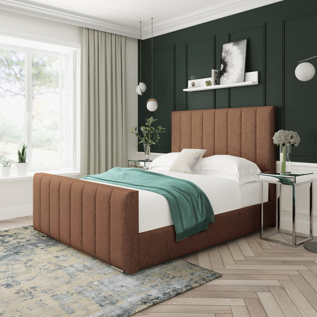 17 Stories Oakley Chenille Upholstered Ottoman Bed Frame Brown Single (3')
