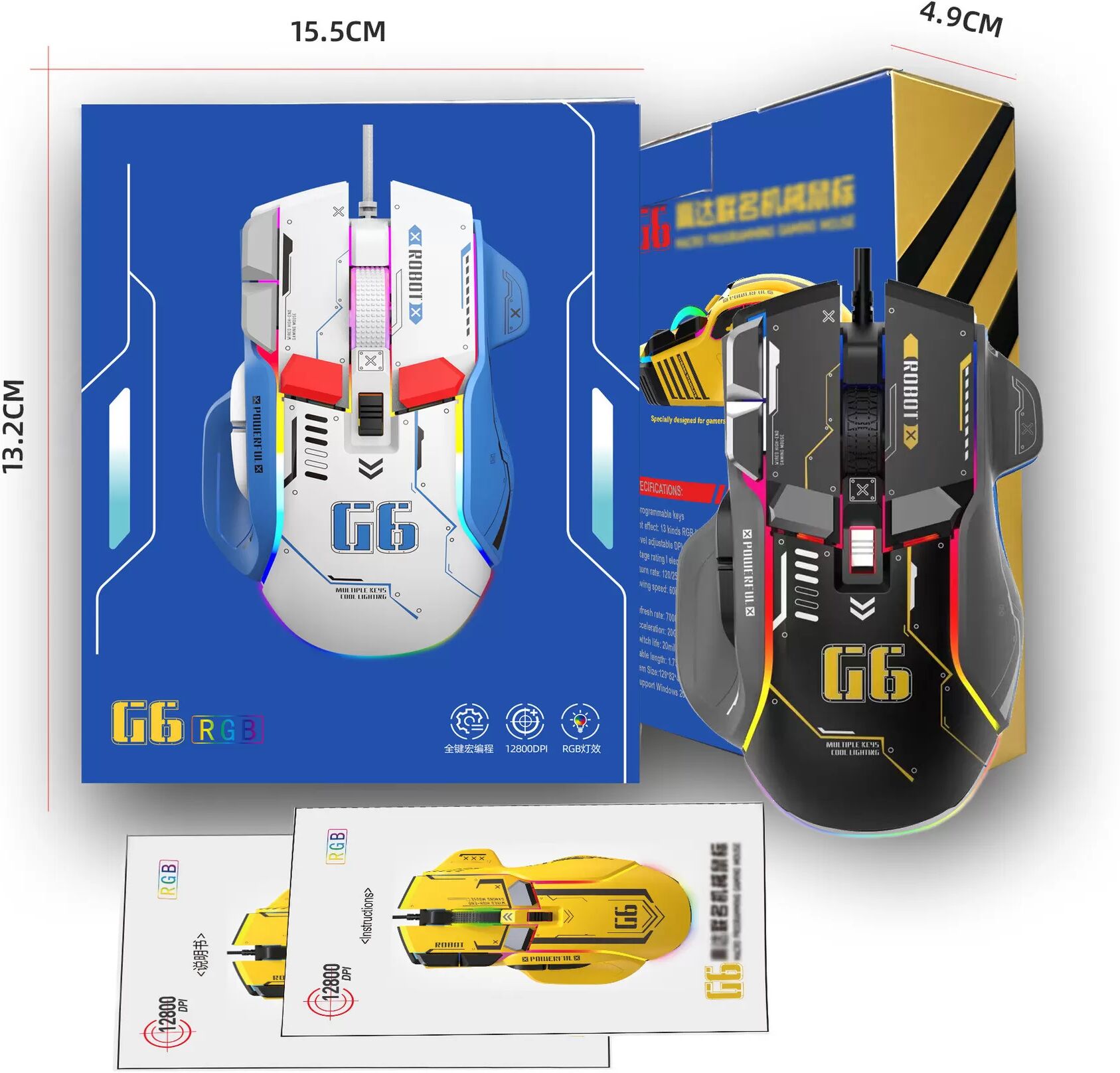 INF Ergonomische Gaming-Maus mit RGB, 6 DPI-Einstellungen und 7000 Hz Schwarz