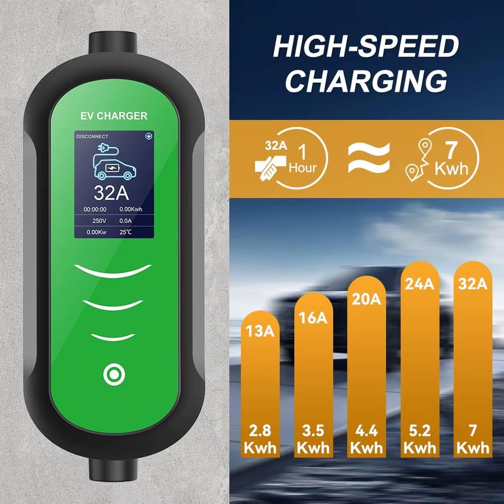 Elektroauto-Ladegerät - Typ-2-EV-Ladegerät - 7 kW - 32 A - 110-240 V - Einphasig - 5-m-Kabel - IP65