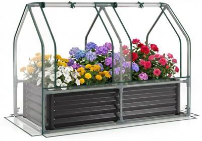 Costway 4 x 2 x 3 Feet Small Galvanized Raised Garden Bed with Greenhouse Cover-Black