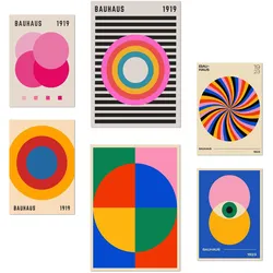 POSTER Set Mit 6 Bauhaus Geometrische Formen In Leuchtenden Farben A3 & A4 Rahmenlos