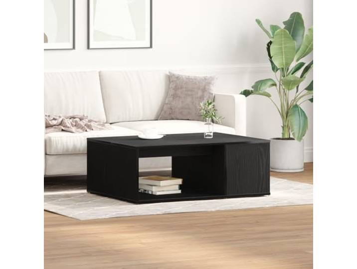 HEFZGDB Couchtisch Schwarz Eiche Moderner Wohnzimmertisch mit 2 Regalen Holzwerkstoff 90x67x33 cm Schlankes Design Matt Oberfläche Stauraum