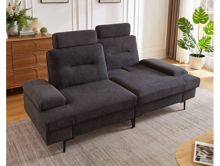 AMERLIFE 3-Sitzer mit Verstellbarer Sitztiefe 53/84 cm, Grau, 220 cm, 1 Teile, Verstellbare Kopfstützen, Rückenlehnen, Armlehnen und Sitztiefe