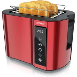 Arendo Toaster Edelstahl 2-Scheiben Kurzschlitz, Display mit Restzeitanzeige, Touchpanel, Brötchenaufsatz, Toaster, Rot