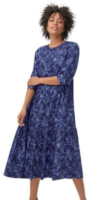 Plus Size Women's 100% Cotton Tiered Below-Elbow Sleeve Midi Dress by ellos in Blue Violet Print (Size 30/32)