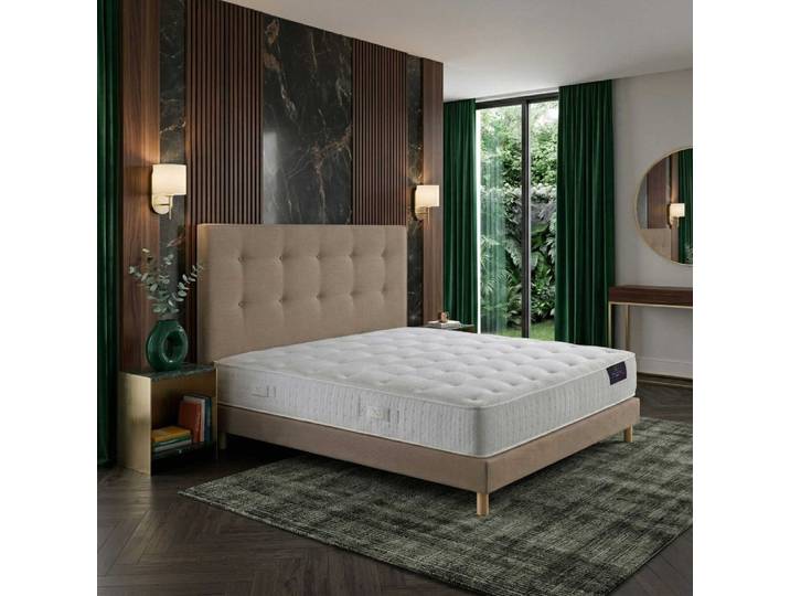 Matelas hybride ensachés mémoire h26 sommier tête de lit taupe