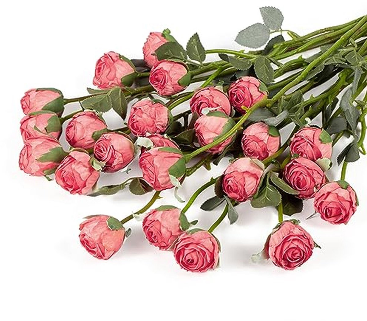 Set van 24 roze kunstbloemen met een vintage look van zijde voor decoratie