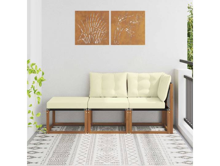 vidaXL 3 Stk. Ecksofa-Einheiten für draußen Natur und Creme