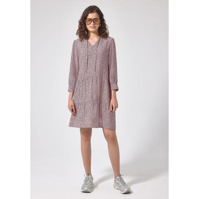 Tunikakleid STREET ONE STUDIO, Damen, Gr. 40, EURO-Größen, vanilla sand, Stoff, 88% Viskose, 12% Polyamid, gemustert, comfort fit knielang, V-Ausschnitt, Bündchen, Kleider, knielang