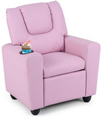 Costway Kids Recliner Chair Push Back Toddler Reclining Armchair with Cup Holder-Pink