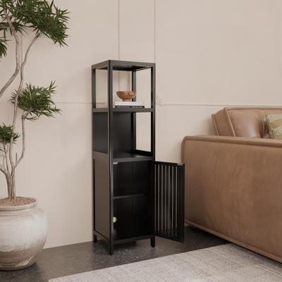 GREATPLANINC Bamboo Storage Cabinet with Doors and Open Shelves, Narrow Freestanding Tower Cabinet Accent Cabinet