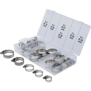 BGS-technic Schlauchschelle 8055-1, Sortiment, 6 Größen, Schneckengewinde, Edelstahl, 26-teilig