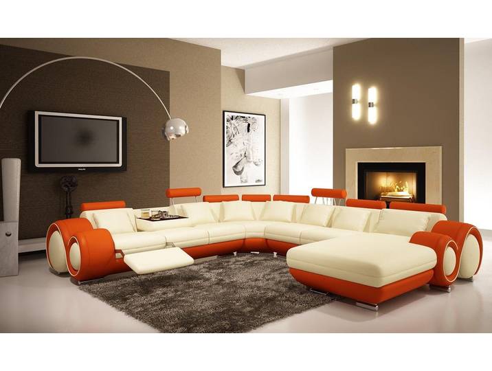 JVmoebel Wohnlandschaft Beige Ledercouch mit Boxspring-Polsterung und Kissen, Made in Europa