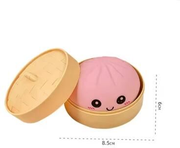 Uplift Treasures Dumpling Squishy Toy With Bamboo Steamer Box big Pink