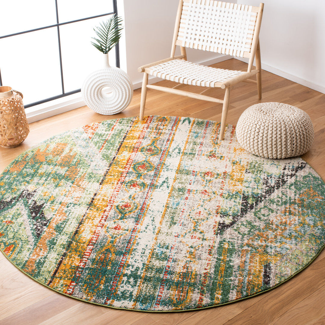 Bloomsbury Market Serhan   Striped Area Rug Green;Orange;Black Round 152cm