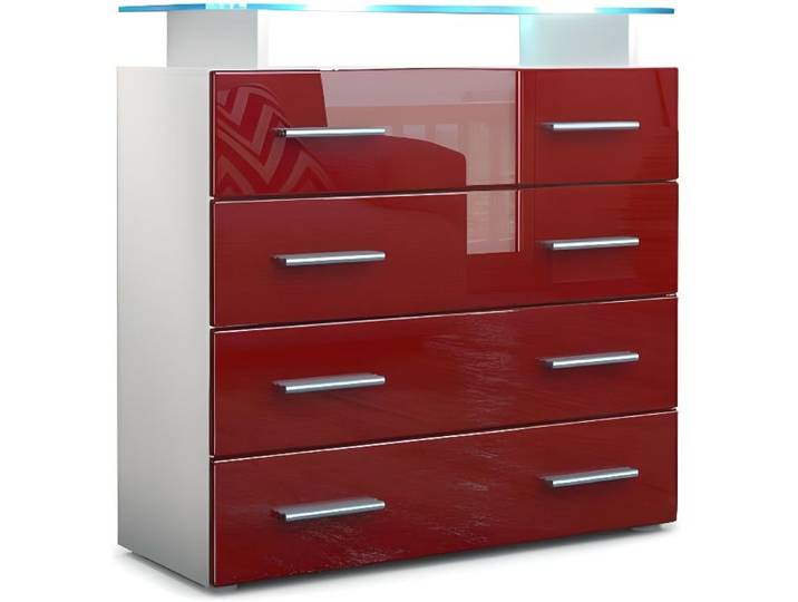 Vladon Commode buffet Pavos V2 en Blanc mat - Bordeaux haute brillance