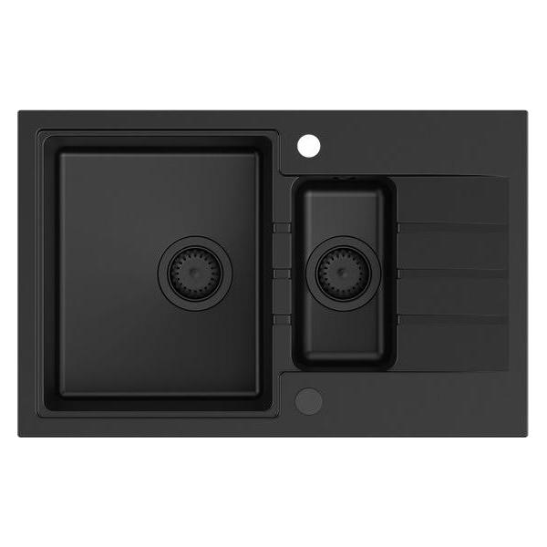 Quadron PETER 156 Küchenspüle aus reinem Carbon, 1,5-Becken-Granitspüle mit (50 cm) (brak)