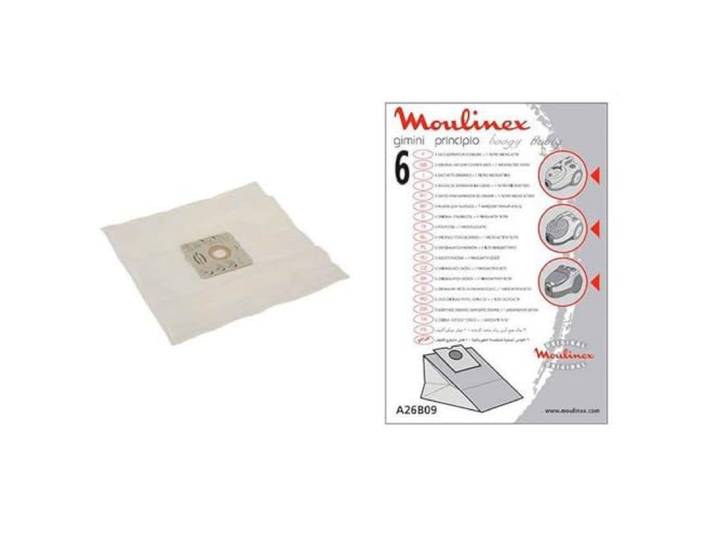 Moulinex A26B09 Pochette de 6 Sacs + 1 Filtre Modèles Boogy / Gimini / Principio\, Blanc