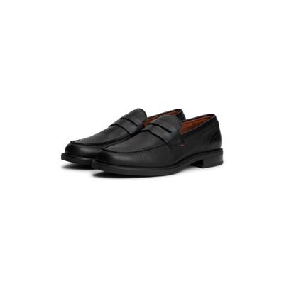 Slipper TOMMY HILFIGER "LTH MIX DRESS HILFIGER LOAFER", Herren, Gr. 45, Leder Textil, schwarz, Schuhe Slipper, Abendschuh mit modischem Zierriegel, schmale Form