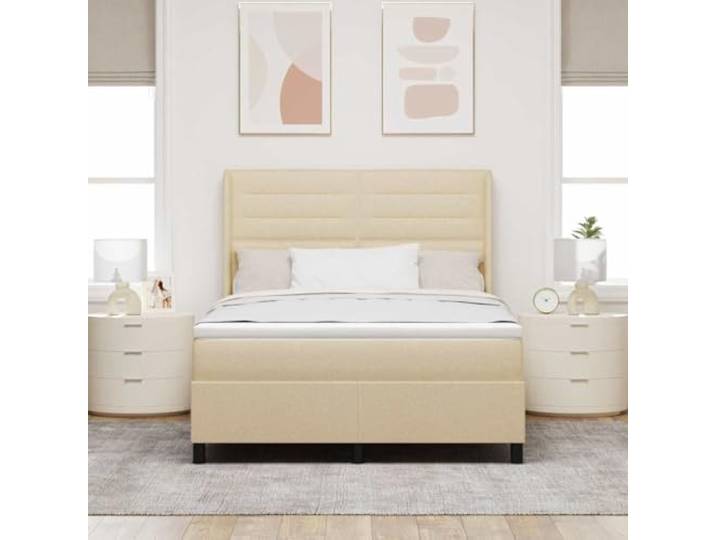 KTHLBRH Doppelbett Creme 140 x 190 cm mit Matratze Verstellbares Kopfteil, Gestell aus Massivholz, Lattenrost, maximale Belastung 280 kg