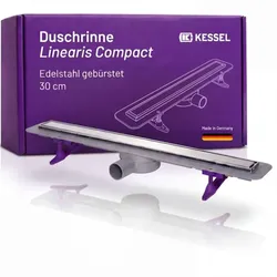 Kessel Linearis Compact Duschrinne 45600.59M flache Bodenablaufrinne für  bodengleiche Duschen, 300mm, mit Dichtmanschette, Ablaufgrundkörper