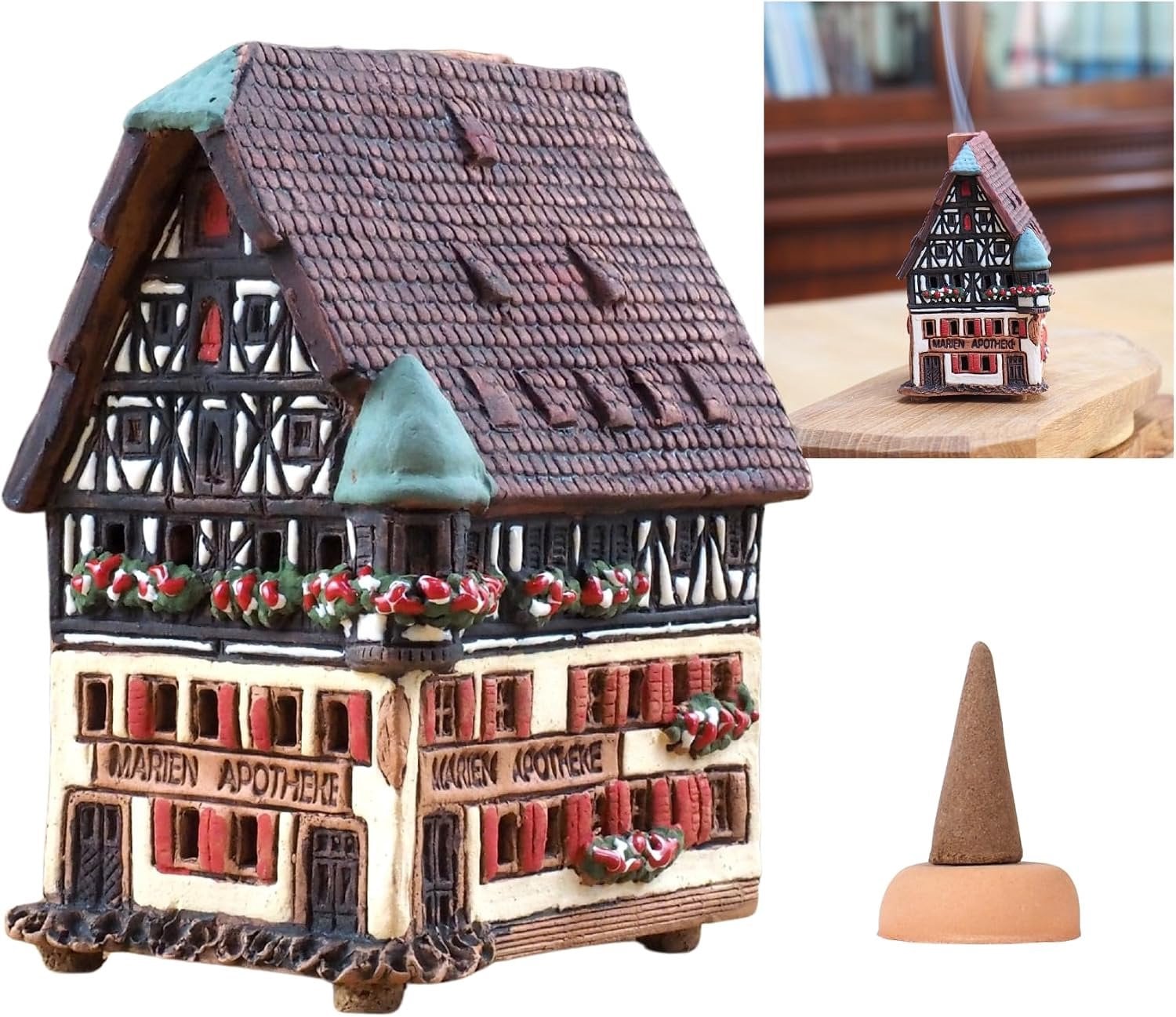 Midene Keramische wierookbrander Marienapotheke in Rothenburg, Hoogte: 10 cm