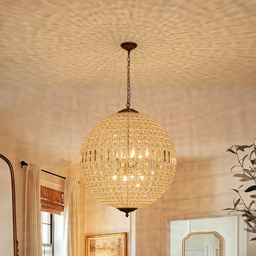 Mercer41 Engles Antique Bronze Vintage Crystal Globe Pendant Chandelier Antique Bronze 97cm H X 80cm W X 80cm D